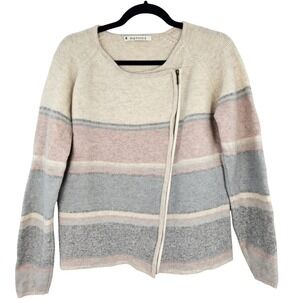Mansted Lambswool Cardigan Sweater Womens Large Striped Zip‎ Front Knitwear